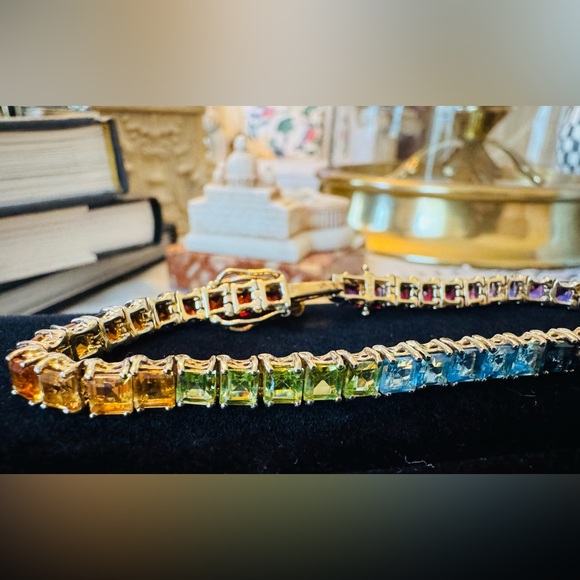 Jewelry - STS Multi-Gemstone Gold Over Silver Bracelet   - 8”
